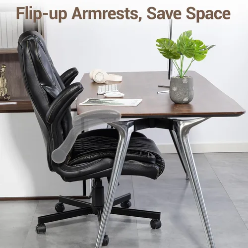 Miniatura 5 de Silla de oficina grande y alta resistente con brazos abatibles, silla ejecutiva ergonómica de escritorio para el hogar de 450 libras con asiento