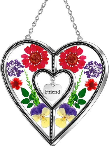 Miniatura 21 de Ky&Bosam - Atrapaluz de cristal, ventana en forma de corazón, con flor prensada, diseño de corazón/ "Mom", regalo para el Día de la Madre, Navidad