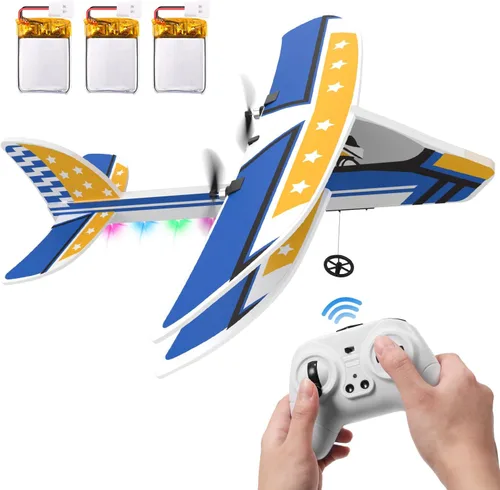 Miniatura 7 de DEERC Avión RC, Avión de control remoto 2.4GHz con estabilizador de giro de 6 ejes y 3 baterías, juguete de planeador RC listo para volar de 2 Rojo