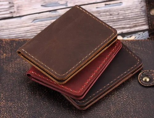 Miniatura 6 de Cartera de cuero plegable hecha a mano - cartera de cuero minimalista de la tarjeta de crédito