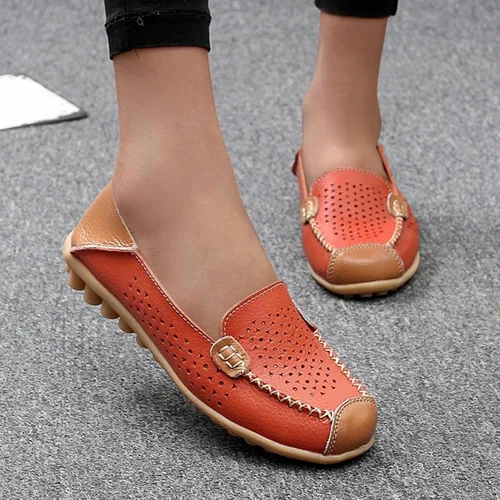 Miniatura 2 de Zapatos deportivos de moda para mujer, mocasines casuales de cuero con estampado floral, puntera redonda, huecos, tacón bajo, mocasines ligeros