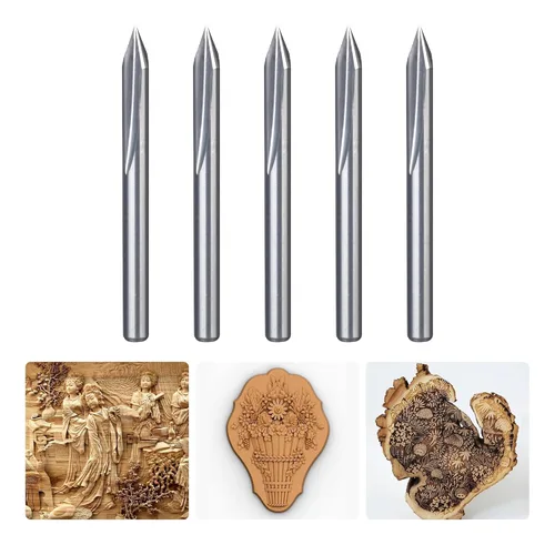 Miniatura 9 de HUHAO 5 piezas de brocas de grabado CNC, brocas en V de 60 grados con vástago recto de 2 hélices de 1/8" y punta de 0.1mm de carburo
