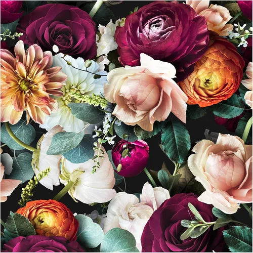 HAOKHOME Papel tapiz floral para despegar y pegar, diseño de rosas y margaritas, removible, negro/rosa/morado, mural salvaje adhesivo, 17.7 pulgadas