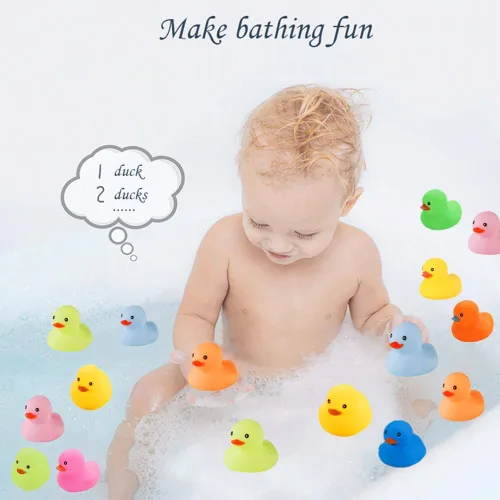 Miniatura 6 de 50 piezas de mini patos de goma multicolor para el baño del bebé, niños chillan y flotan pequeños patos de colores a granel para la ducha