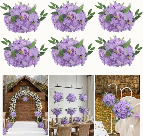 Miniatura 11 de 10 centros de mesa de bola de flores artificiales para bodas, bolas de beso, rosas de seda rojas, arreglos florales románticos para compromiso