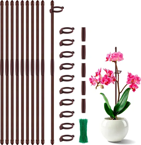 Miniatura 9 de SupKing Support - Estacas para plantas de 17 pulgadas, estacas de orquídeas con clips, 10 postes para plantas de jardín extendidos a 3/4/5 pies