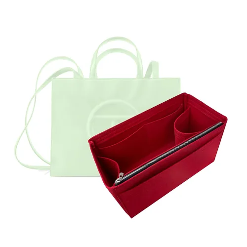Purse Organizer compatible with Telf** Bag, Large Organizer Medium Cup Holder, Handmade 2mm Premium Felt Insert with Silver Zipper, Snug Sturdy Fit