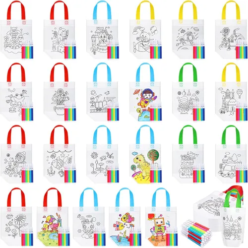 Chunful - 24 bolsas lindas de regalo para colorear, bolsas de regalo para fiestas infantiles, bolsas reutilizables de dibujo para niños, bolsas de