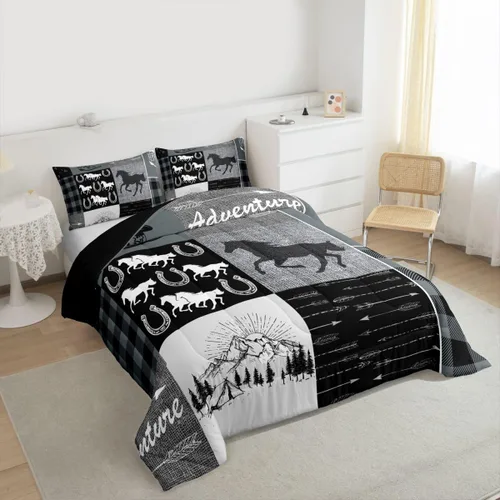 Miniatura 23 de Juego de edredón de oso y ciervo, tamaño individual, ropa de cama de animales salvajes de caza, colcha rústica de cabaña, casa de campo, cuadros