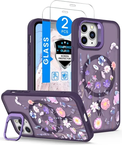Miniatura 9 de Dretal Magnético para iPhone 11 Pro, Funda Floral, Protector de Pantalla, Anillo de Lente Integrado, Soporte, Protección de Grado Militar, Funda
