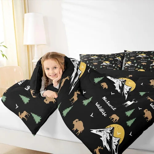 Miniatura 6 de Erosebridal Happy Camping - Edredón tamaño individual para niños, juego de ropa de cama de animales del bosque del bosque para bebés, niños y niñas