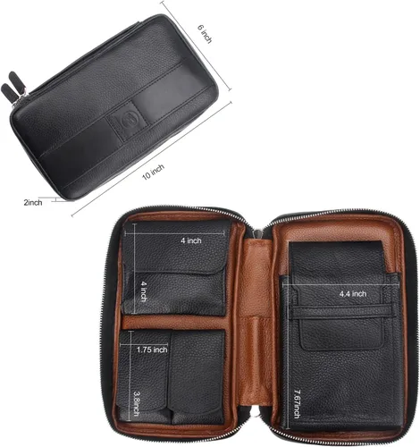Miniatura 7 de FIREDOG Bolsa de cigarros, de cuero genuino, portátil, caja de cigarros para el día del padre, hombres, marido (capacidad para 5-6 puros, negro)