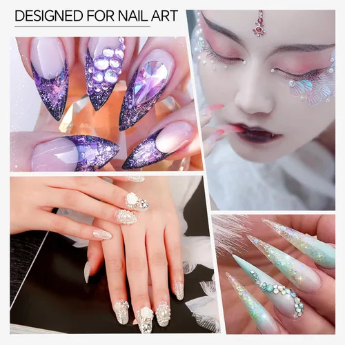 Miniatura 4 de 3 cajas de 6600 piezas de diamantes de imitación para arte de uñas, perlas semicirculares, gemas multicolor para uñas AB con parte trasera plana