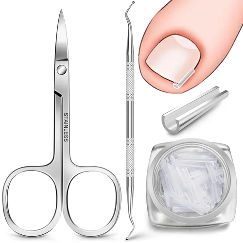 Kit de eliminación de uñas encarnadas, tiras alisadoras de uñas sin dolor, 60 piezas, levantador de uñas y tijeras pequeñas, juego de corrector de