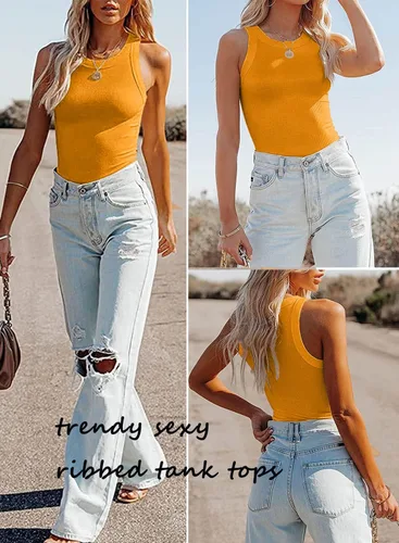 Miniatura 4 de Samefar Camiseta sin mangas de punto delgado para mujer, con espalda cruzada, casual, básica, acanalada