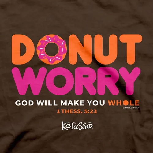 Miniatura 2 de Kerusso Donut Worry God Will Make You Whole Chocolate Brown Cotton Crew Neck T-Shirt, Small