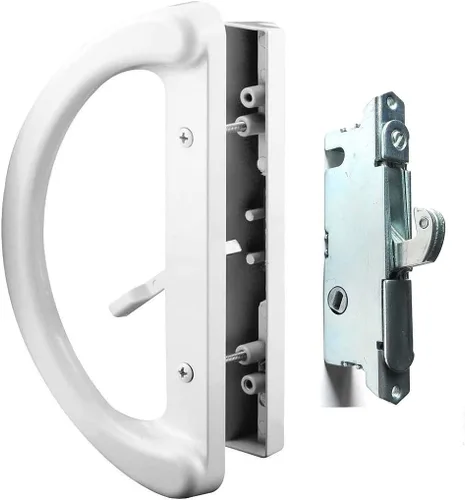 Juego de manijas para puerta de patio + cerradura de muesca de 45° Reemplazo perfecto para puerta corredera de vidrio Se adapta a 3-15/16” de Blanco