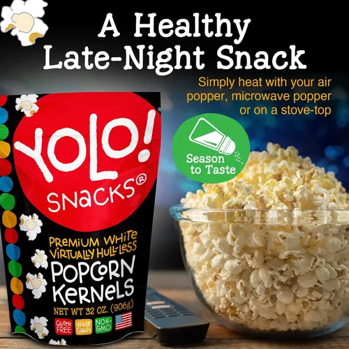 Miniatura 6 de YOLO! Granos de Palomitas de Maíz Gourmet Virtualmente Sin Cáscara, Maíz para Palomitas Mariposa Blanco Premium, Sin OGM, Sin Gluten, Vegano, Bolsa