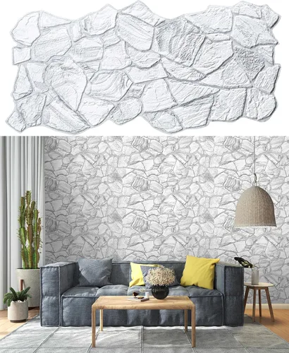 Dundee Deco Paneles de pared 3D - Paneles de pared de PVC de piedra sintética blanca y gris para decoración de pared interior, sala de estar, Gris