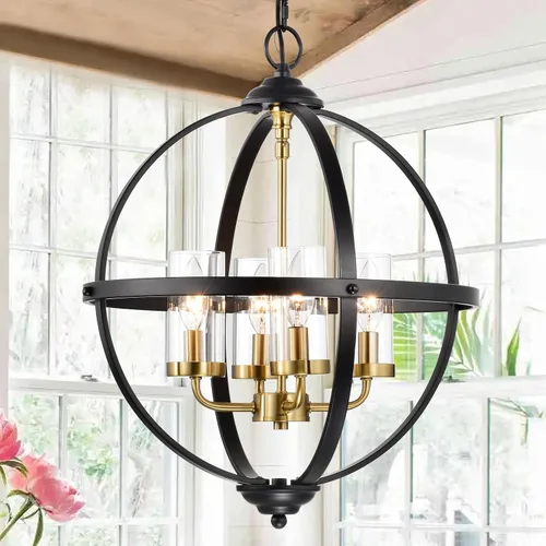 Miniatura 19 de Treekee Candelabro Globo de 20'', Candelabros de Níquel Cepillado, Candelabro Orbe Moderno de 4 Luces, Lujosa Lámpara Colgante con Pantalla