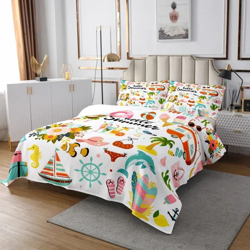 Miniatura 2 de Colcha de camping en la playa, tamaño King para mujeres adultas, juego de edredón con temática de verano para surf, caravana, cámper, automóvil