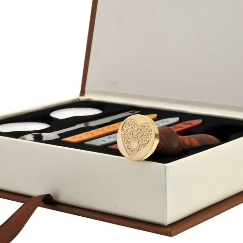 Miniatura 6 de Yoption Kit de sellos de cera, sello de corazón con varillas de cera de sellado doradas, rojas y plateadas, juego de caja de regalo