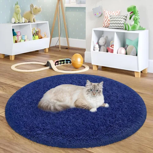 Miniatura 31 de Alfombra circular pequeña para dormitorio, 2 x 2 pies, color azul, para decoración de habitación de niños, redonda esponjosa para guardería