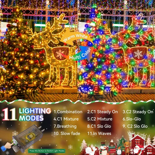 Miniatura 3 de Guirnalda de luces de Navidad de 403 pies para exteriores, 1000 luces LED con cambio de color, 11 modos y función de temporizador de memoria