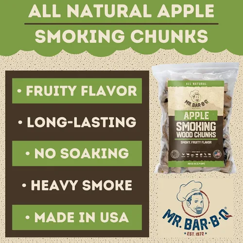 Miniatura 2 de Bolsa de 3.5 libras de trozos de madera de manzana de Mr. Bar-B-Q, sabor a manzana afrutado para ahumar, asar al aire libre, barbacoa en el patio