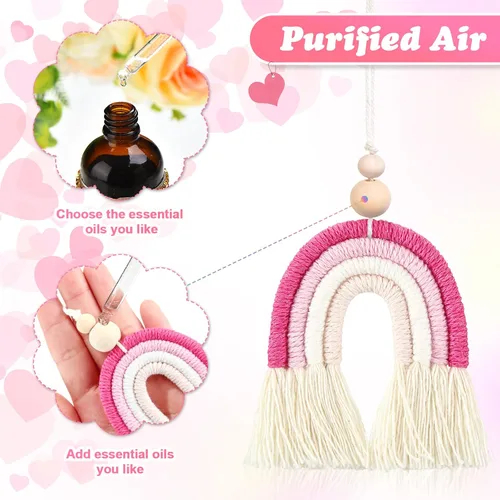 Miniatura 4 de Frienda 3 Piezas Encantadoras Arcoíris Boho para Coche Difusores de Aceite Esencial para Coche Ambientadores Lindos Hechos a Mano Accesorios