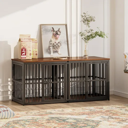 Miniatura 5 de Lyromix Mueble de jaula para perros de 27'' con 3 puertas, mesa auxiliar de jaula de madera resistente, jaula interior para cachorros para perros