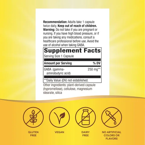 Miniatura 5 de Nature's Way GABA, ácido gamma-aminobutírico, apoya la salud cerebral*, 250 mg por porción, 60 cápsulas veganas (el embalaje puede variar)