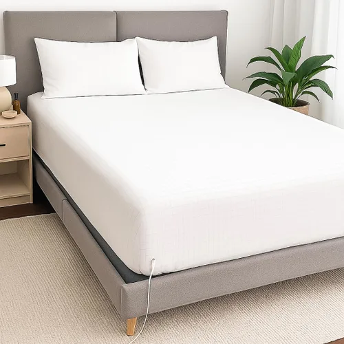 Miniatura 6 de Juego de sábanas orgánicas para cama (95 % algodón, 5 % fibra plateada) con cable de 15 pies, probador de salida de seguridad y bolígrafo
