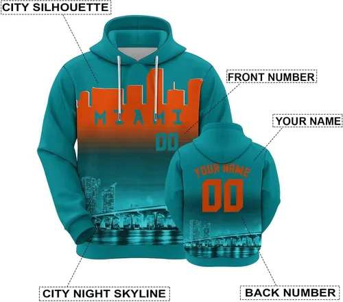 Miniatura 103 de Custom Football Hoodies City Night Skyline Personalized Sweatshirt Name Number Fan Gift Pullover for Men Women Youth