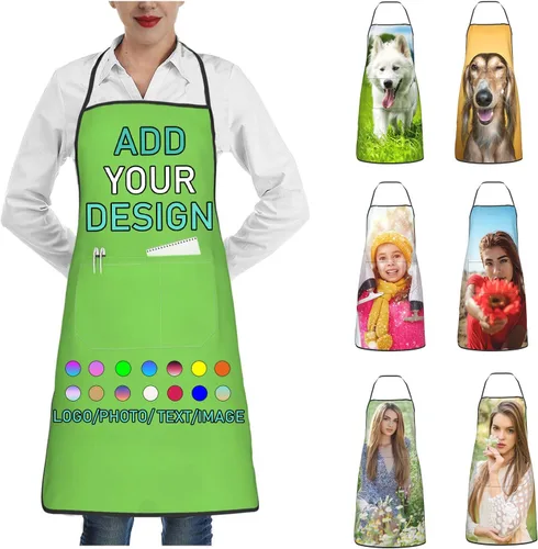 Miniatura 20 de Delantal personalizado con 2 bolsillos, personalizable con nombre, texto, logotipo, foto, cocina, horneado, delantal de cocina para mujeres y hombres