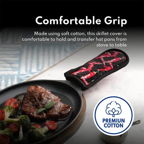 Miniatura 9 de New Star Foodservice Juego de 6 fundas para mango de sartén caliente de grado comercial, con mango de algodón de pimientos rojos, resistente al