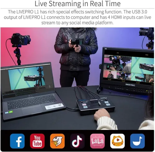 Miniatura 2 de FEELWORLD LIVEPRO L1 4 x HDMI Entradas Multi Formato Video Mezclador Conmutador USB 3.0 Salida en tiempo real Transmisión en vivo Multi Cámara