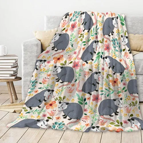 Manta de Zarigüeya Manta de Franela de Zarigüeya | Manta de Zarigüeya Floral Suave Acogedora y Cálida | Regalos para Amantes de Zarigüeyas