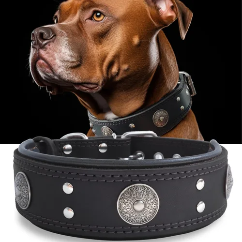Miniatura 27 de Collar de cuero para perro, 2 pulgadas de ancho, collares de cuero genuino resistente, hecho a mano, suave y lujoso, la mejor opción llamativa