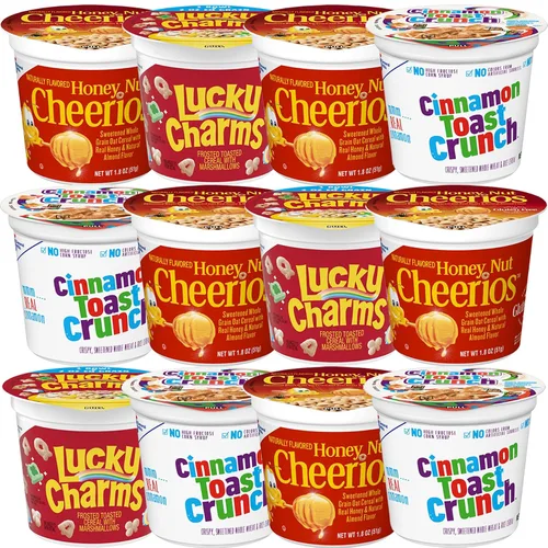 Miniatura 5 de Paquete variado de tazas de cereales – Surtido de cereales de desayuno de una sola porción – Honey Nut Cheerios, Lucky Charms, Cinnamon Toast Crunch