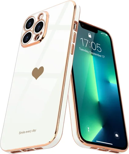 Miniatura 13 de Teageo Funda para iPhone 13 Pro para mujeres y niñas, diseño de corazón de amor, cubierta trasera suave, protección completa de la cámara, Negro