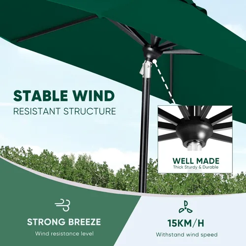 Miniatura 6 de Tempera Patio Market Outdoor Table Umbrella with Auto Tilt and Crank, Large Sun Umbrella with Sturdy Pole & Fade Resistant Canopy, Easy to Set Verde