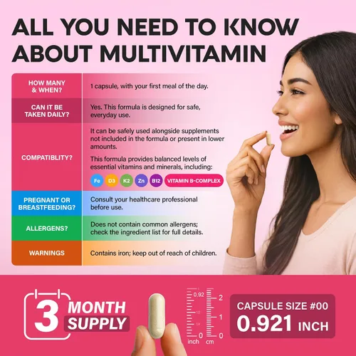 Miniatura 9 de Multivitamínico para mujer - Complejo B Alimentos integrales Apoyo al crecimiento del cabello Digestión y metabolismo Hierro