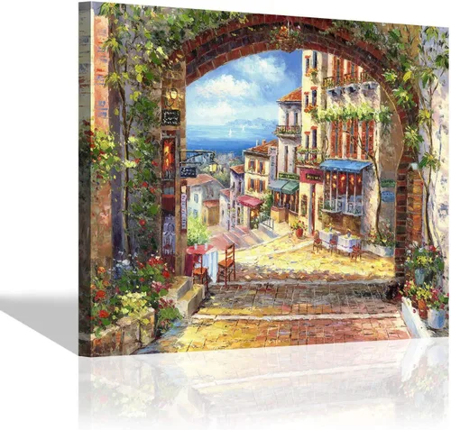 Miniatura 8 de SD SOFT DANCE Lienzo decorativo para pared de pueblo italiano, pintura de pueblo costero, reproducción de obras de arte para sala de estar