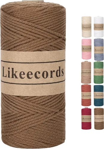 Miniatura 42 de Likeecords Cuerda de algodón 100% hilo de ganchillo de 0.079 pulgadas, cuerda trenzada de macramé, cuerda de macramé, hilo de ganchillo para regalo