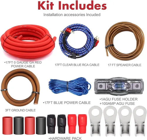 Miniatura 3 de Kit de cableado de amplificador CCA de calibre 0 3000 W completo, cable de alimentación de audio de automóvil de aluminio revestido de cobre