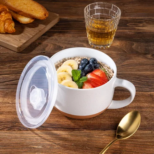 Miniatura 4 de AmorArc Tazas de sopa de cerámica con tapa, tazas grandes de sopa de 710 ml con asa para café, cereal, ensalada, fideos, té, tazas de sopa con tapa