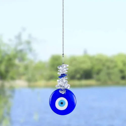 Miniatura 6 de Adorno colgante de ojo maligno azul de 4.5 pulgadas con cuentas de cristal - Amuleto de buena suerte, decoración para el hogar, oficina, coche