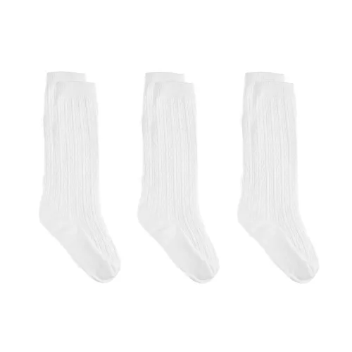 Calcetines largos hasta la rodilla para bebés, niñas y niños, calcetines largos de punto trenzado, color blanco, 12-24 meses, 3 pares