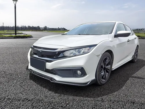 Miniatura 2 de IKON MOTORSPORTS, Borde de parachoques delantero compatible con Honda Civic 2019-2021, estilo V4, color negro brillante, alerón de barbilla Brillo